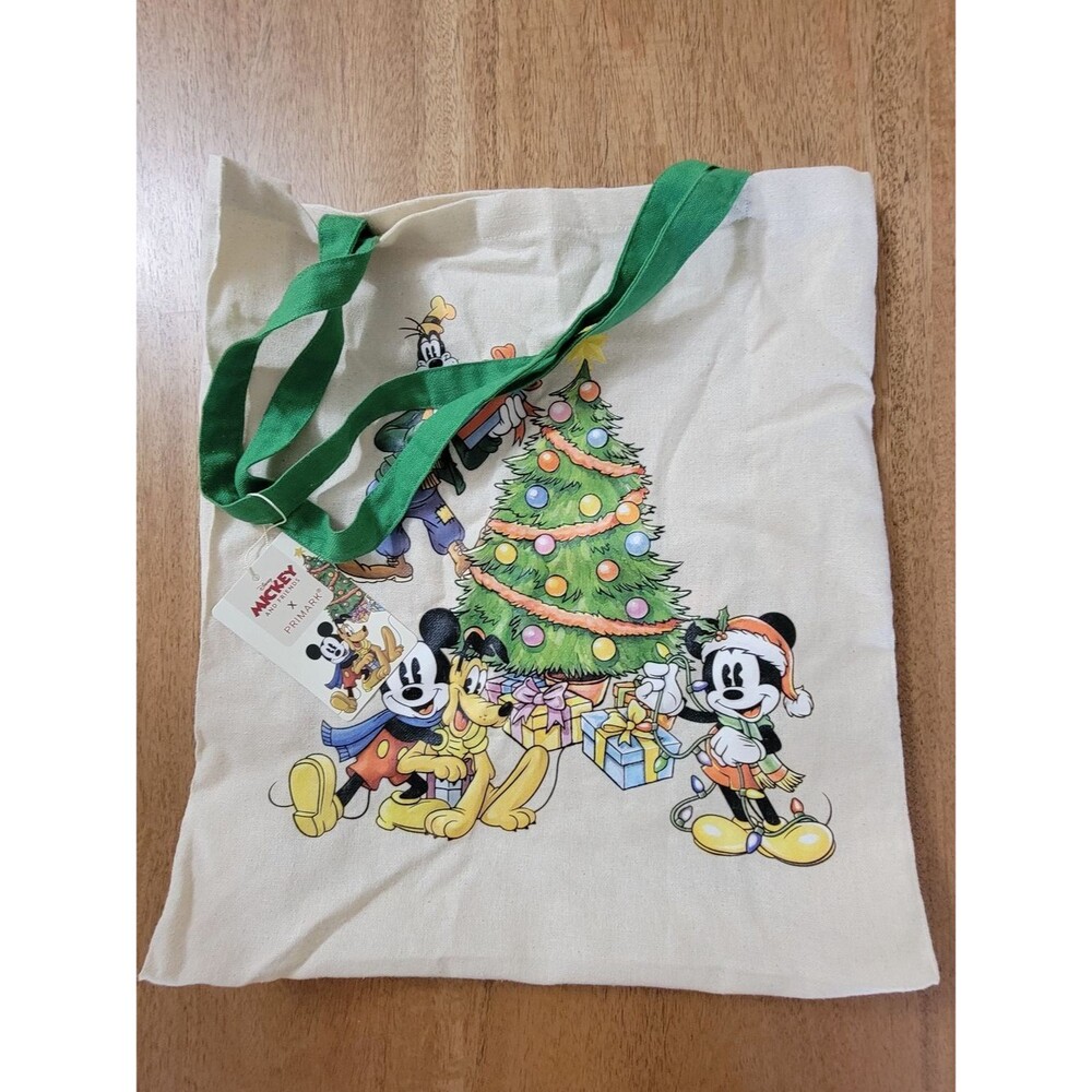 Disney Canvas Tote with Green Straps and Multicolor Holiday Print